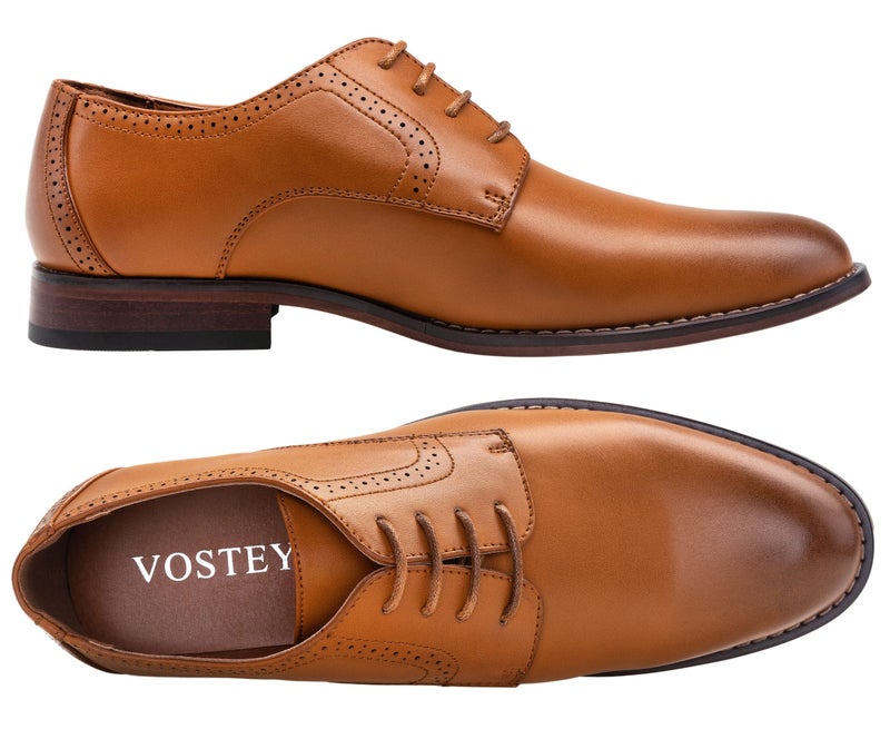 Vostey Men's Dress Shoes Classic Plain Toe Brown Men Oxford Shoes(BMY637 Yellow Brown Size 7) - Image 2